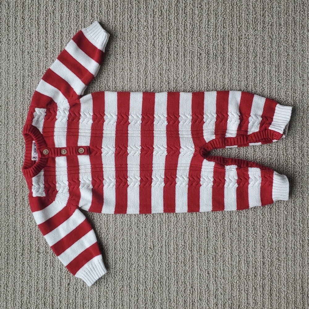 Cableknit striped onesie by Cherokee, size 6-9months